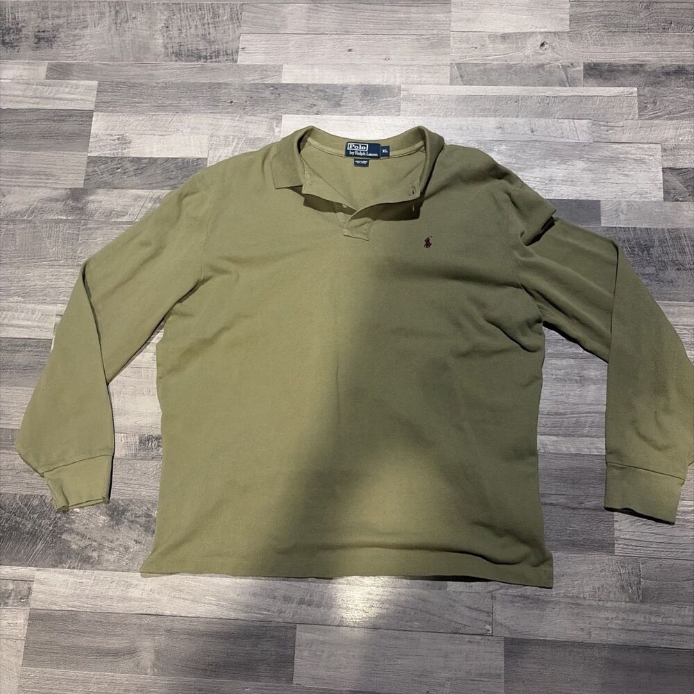Polo Ralph Lauren Men XL Long Sleeve Polo Shirt Sage Green 100% Cotton